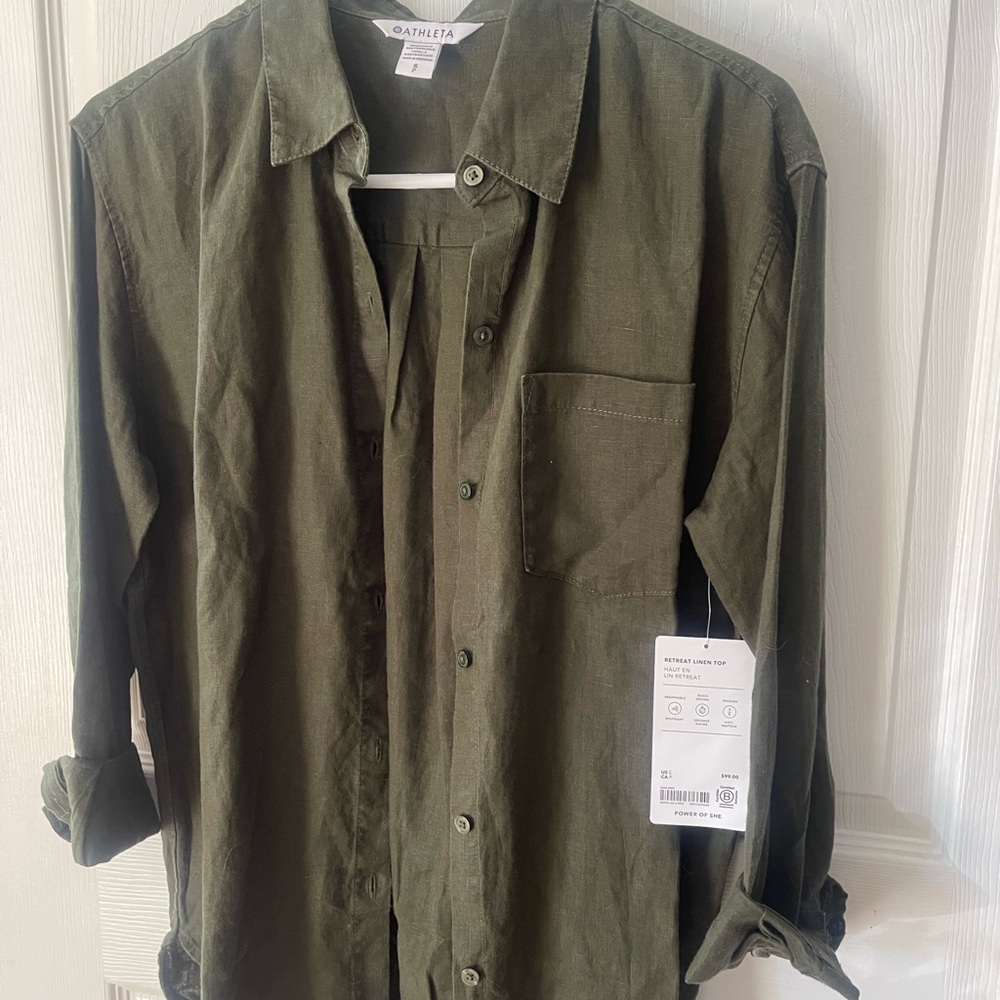 Athleta Aspen Green Linen Shirt